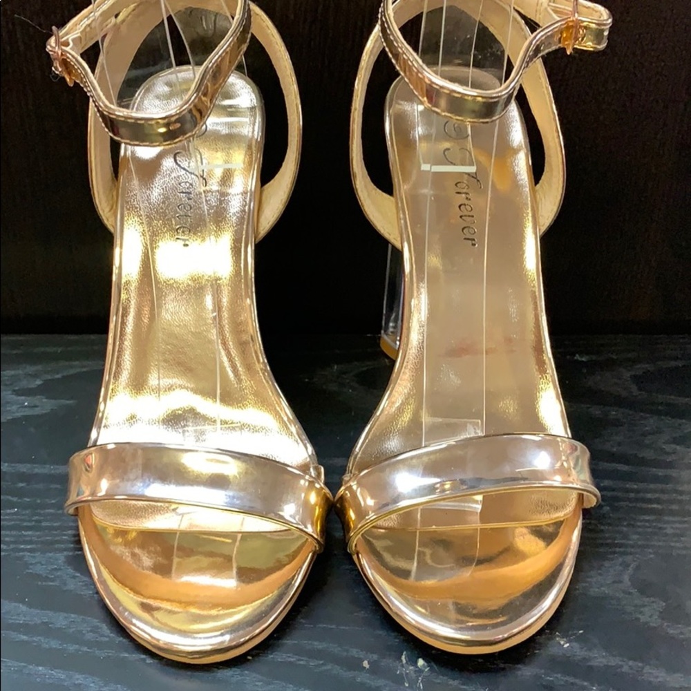 Metallic Rose Gold Single Sole Thick Heel